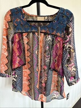Anthropologie Vanessa Virginia 3/4 Sleeve Blouse Size 6
